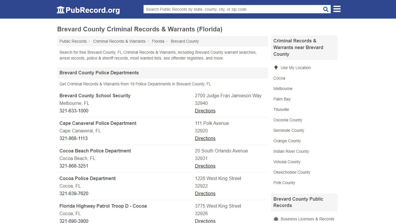 Brevard County Criminal Records & Warrants (Florida)